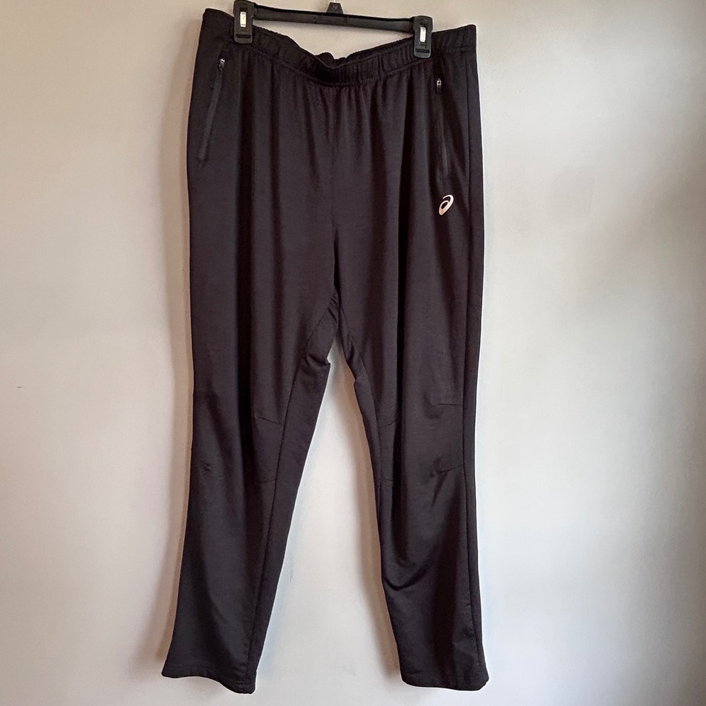 ASICS Mens 2XL Black Heathered Zipper Pocket Training Track Pants Joggers
